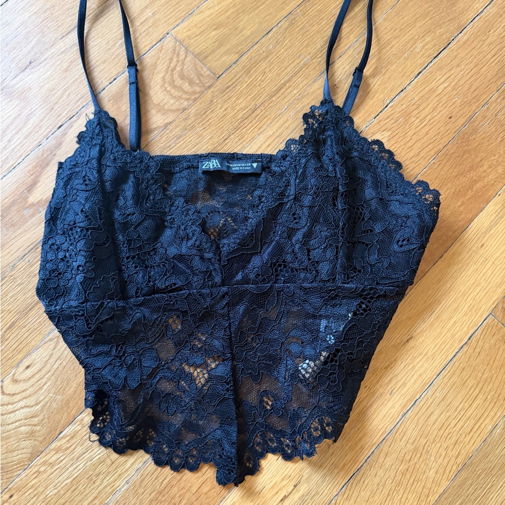 ZARA Black Lace Cropped Camisole Top
